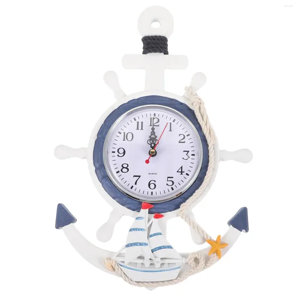 Relógios de parede Decoração Decoração Relógio Número Navio Roda Crianças Quarto Berçário Estilo Mediterrâneo Náutico Temático