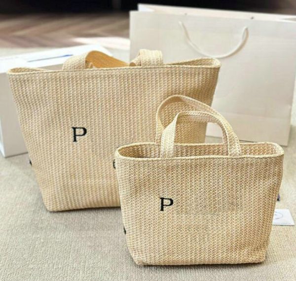 Tow Size Bast Straw Woven Shopping Designer Handbag Large Capacity Tote Shoulder Summer Beach Weekend Vacation Designer Travel Bag Top Quality 32cm and 23cm