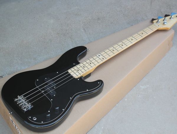 Cables Factory 4 Strings Black Electric Bass Guitar com Dots Inlays, oferece personalizar