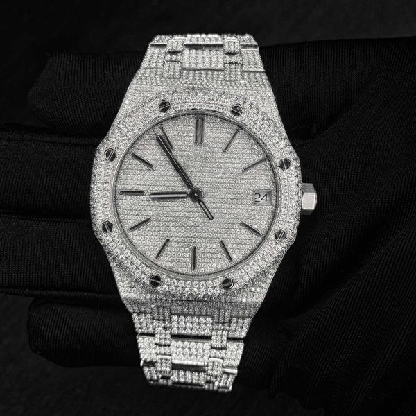 Luxo Rapper Hip Hop Jóias Mens Stick Dial Vvs Diamonds Watch Iced Out Moissanite Watchwatches