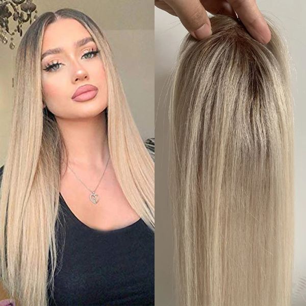 Toppers Ombre Blonde 8*15 cm Remy Hair Topper natürlicher Haarstückclip in Haarverlängerungen menschliches Haar Toupe für Frauen