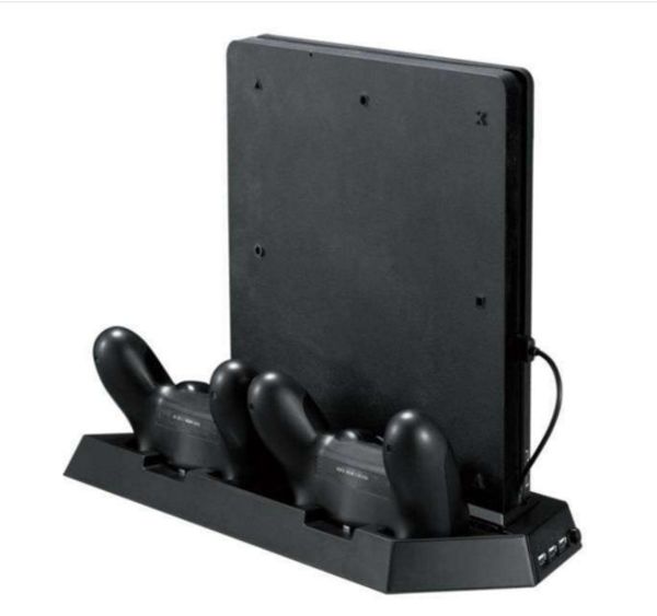 Supporto verticale per PS4 Slim PS4 con ventola di raffreddamento Stazione di ricarica a doppio controller 3 porte USB aggiuntive Nero2784012