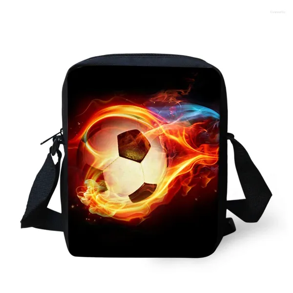 Tasche ELVISWORDS Fire Foot-Ball Print Umhängetasche für Jungen Mädchen Schule Umhängetaschen Lässige kleine Messenger Mochila Escolar