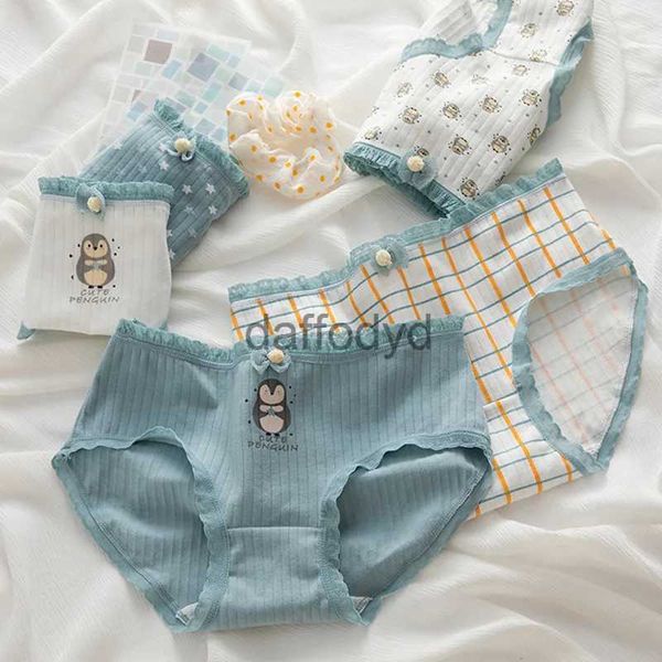 Kadınlar Külot 5 PCS/SET Pamuk Panties Kadınlar Karikatür Karikatür Sevimli Hayvan Mavi Penguen Baskı Orta Bel Yumuşak İç çamaşırı Kız Kılavuzları Seksi iç çamaşırları 240319