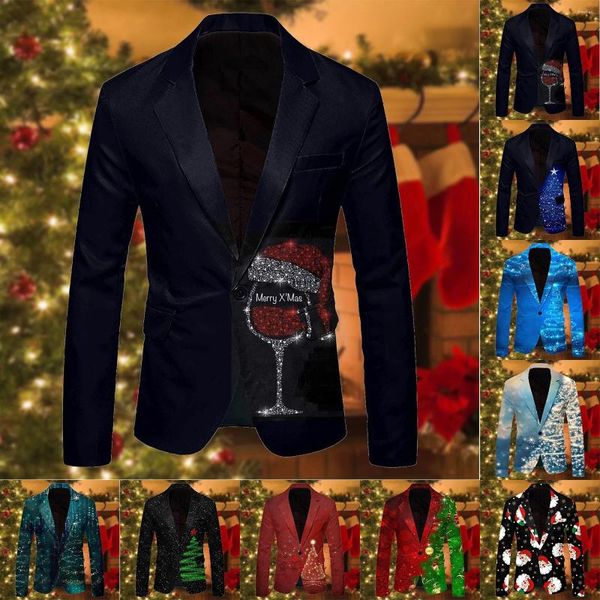 Ternos masculinos único um botão natal impresso casual terno jaqueta elegante e fino ajuste minhas memórias suíte 10 equipamentos de caça