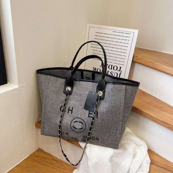 Borsa per la spesa di lusso Borsa da donna portatile di grande capacità nuova borsa a tracolla casual in tela di lino grossolana borsa a catena alla moda