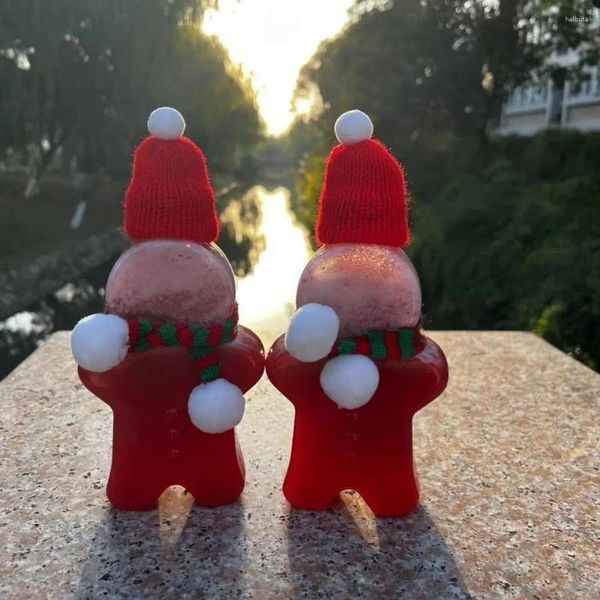 Decorazione per feste Sciarpa di Babbo Natale Lavorata a maglia Bottiglia di vino festiva con orso farcito in miniatura di Natale per l'artigianato