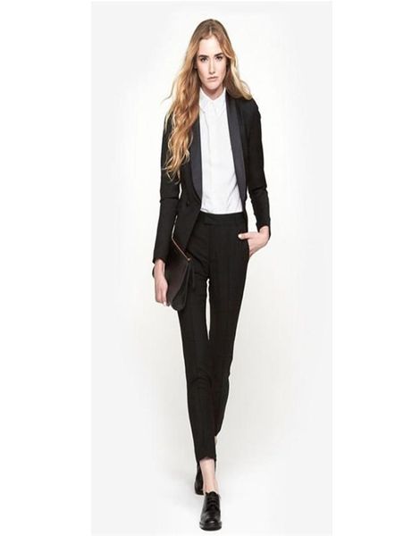 Abiti da lavoro da donna neri Set da 2 pezzi Abiti da pantalone formali per matrimoni Smoking da ufficio femminile Uniforme da donna Abiti formali invernali4843403