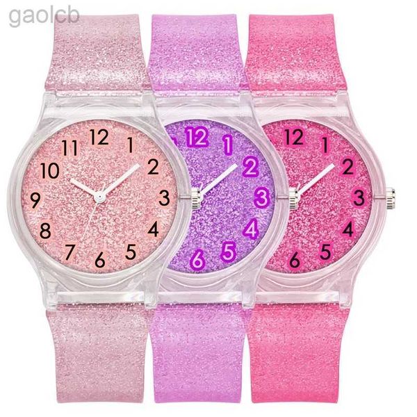 Armbanduhren 1 stücke Freizeit Transparent Funkelnde Rosa Frauen Uhr Mode Kunststoff Strap Kinder Uhr Student Tägliche Dekoration 24319