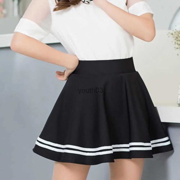 Gonne Skorts Gonna da donna Tinta unita Sexy Vita alta Righe Midi Gonne a pieghe Ragazze Nero Bianco A Line Mini Gonna scolastica Uniforme di grandi dimensioni 240319