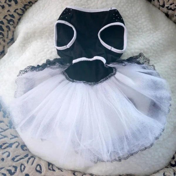 Cão vestuário moda vestido preto branco pet gato filhote de cachorro ponto princesa elegante saia de algodão para caminhada ao ar livre