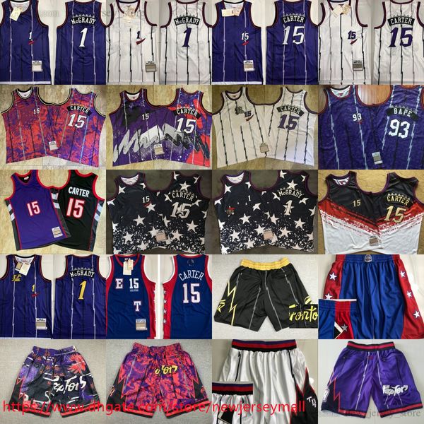 Ricamo classico retrò autentico 1998-99 Pallacanestro 15 Maglia VinceCarter Retro Viola Bianco 1 Maglia TracyMcGrady Vera cucita traspirante Sport all-star 2004