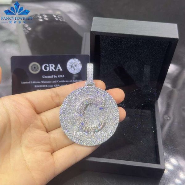 2 дюйма круглый хип-хоп ледяной муассанит ювелирные изделия стерлингового серебра с бриллиантами Ожерелье на заказ кулон