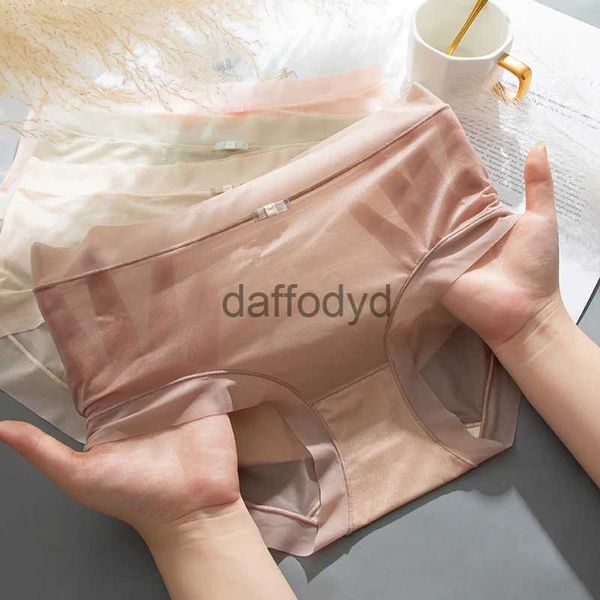 Calcinha feminina 1 pc roupa interior de algodão de secagem rápida cuecas cuecas de seda gelo sem costura translúcido meados de cintura ultra-fino 240319