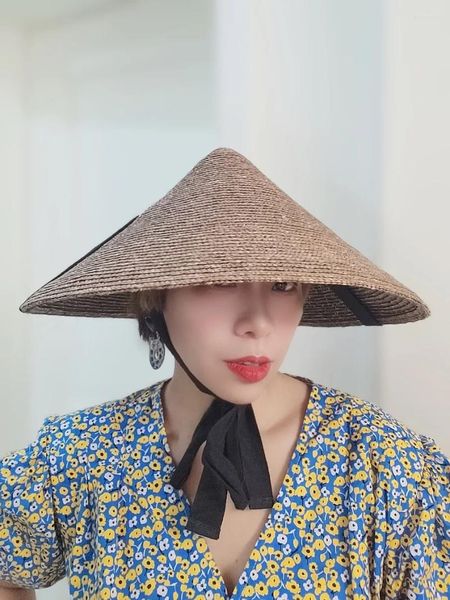 Chapéus de borda larga 202403-25089751 ins chique verão férias protetor solar moda natura palha modelo senhora bambu boné mulheres lazer praia chapéu