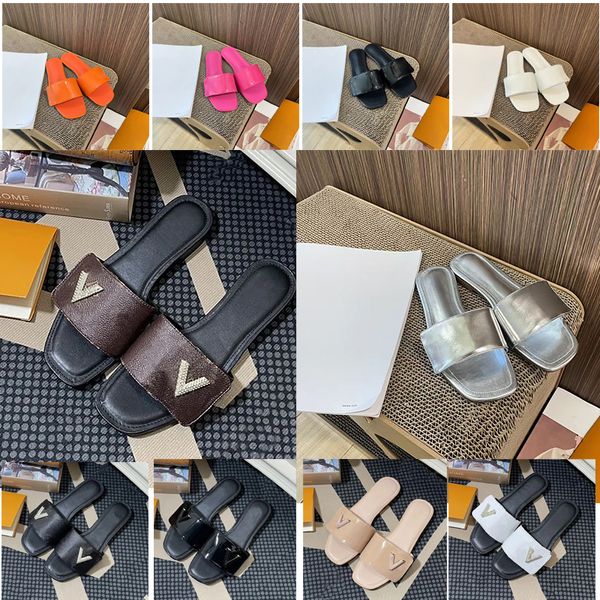 Chinelo sliders sandálias femininas designer famoso bloqueá-lo flat mule sandles slides sandália verão shake flats mulas sandálias de couro patente chinelos chinelos