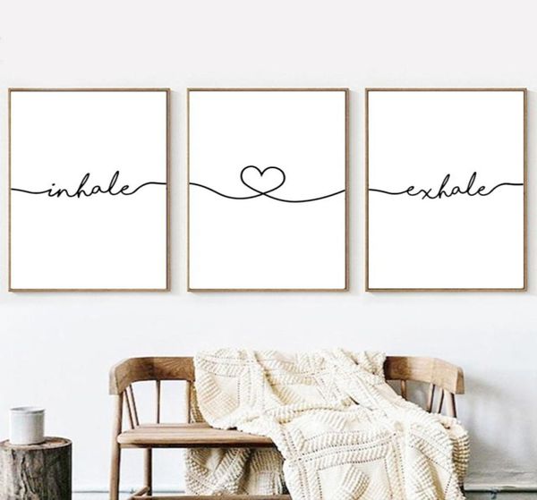 Inhale Exhale Einfache Zitate Wandkunst Leinwand Poster Minimalistischer Druck Schwarz Weiß Leinwand Malerei Bild Wohnzimmer Dekoration H6045482