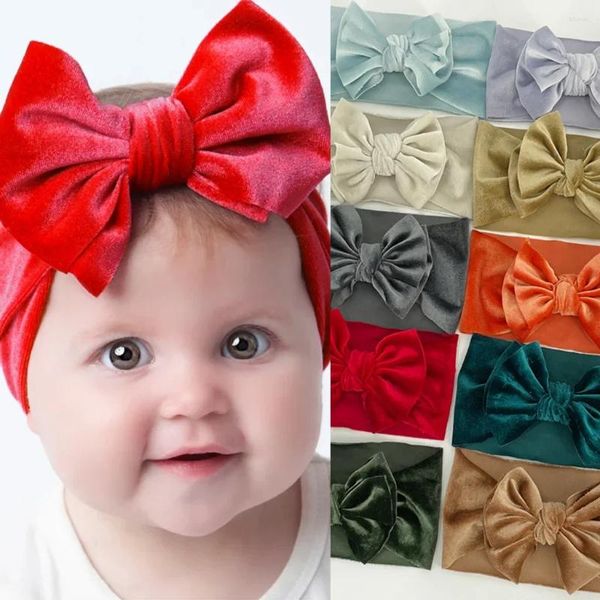 Acessórios de cabelo Enfeites infantis de verão Europeu e americano Golden Velvet Headband Double Bows Baby Bands