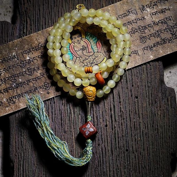 Ожерелье, серьги, набор, простые тибетские натуральные бусины из рога барана, браслет, мужской женский браслет из пчелиного воска 108, практика