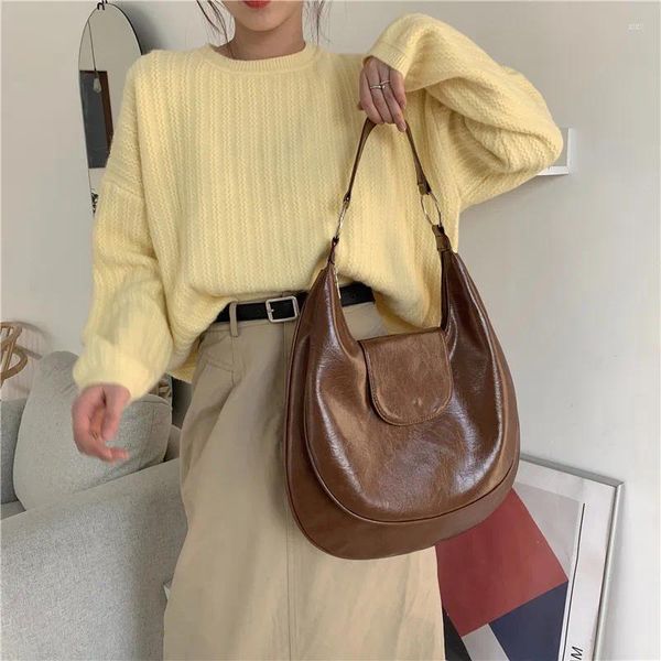 Totes Frauen Umhängetasche Große Kapazität Einfarbig PU Leder Weibliche Casual Hand Damen Handtaschen Große Bolsas Braun