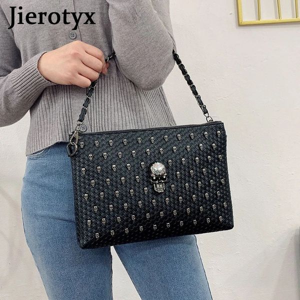 Jierotyx crânio gótico bolsa cravejado assustador punk caixão rebite bolsas e bolsas tote bolsa crossbody satchel sacos de ombro 240309