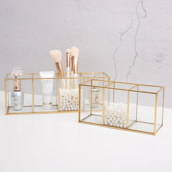 2024 Transparentes Glas Make -up Pinsel Storage Box Gold Kosmetikbehälter Ringstift Lippenstifthalter Make -up Pinsel Organizer für Make -up