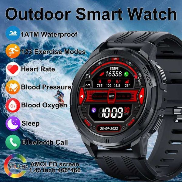 Armbanduhren 2024 Neue Militär Herren Smart Watch 1ATM Wasserdichte Bluetooth Sportuhr Always On Smartwatch Display für Xiaomi 240319