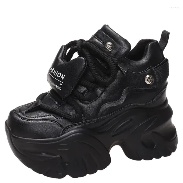 Sapatos casuais de alta plataforma tênis feminino 2024 inverno pele quente neve confortável chunky 10cm cunha saltos pelúcia