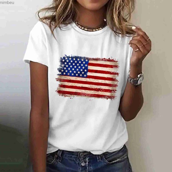 T-shirt das mulheres Mulheres América Flag Print T-shirt de manga curta Camisetas gráficas em torno do pescoço Verão Tees Tops Camisetas De MujerC24319