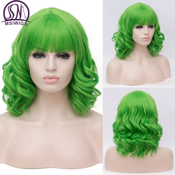 Perucas msiwigs curto bobo cosplay perucas rosa com franja mulher perucas de cabelo sintético azul verde cabelo vermelho para festa