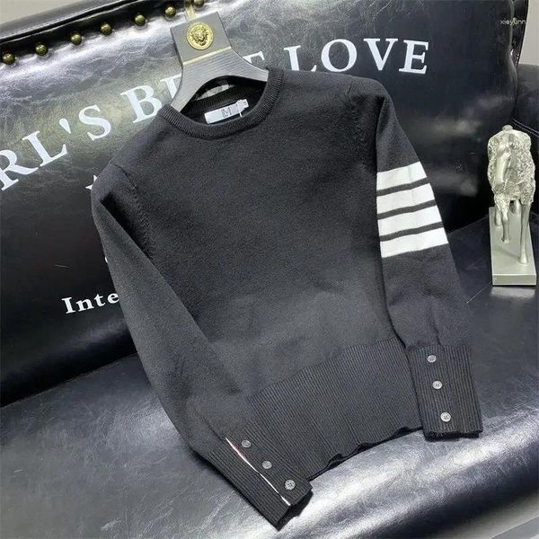 Maglioni da uomo girocollo Marchio quattro strisce maglione a maniche lunghe a righe uomo chiusura personalizzata decorazione camicia con fondo lavorato a maglia