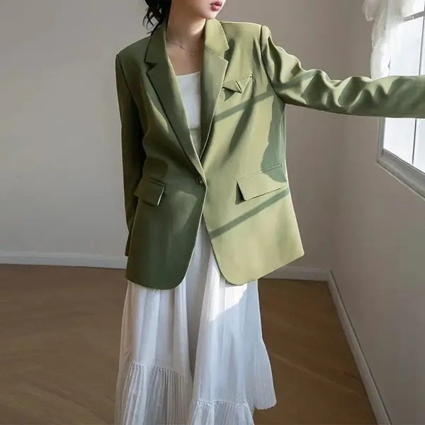 Abiti da donna Insozkdg 2024 Primavera Autunno Verde Giacca da donna Design di fascia alta Senso Stile coreano Abbigliamento casual britannico