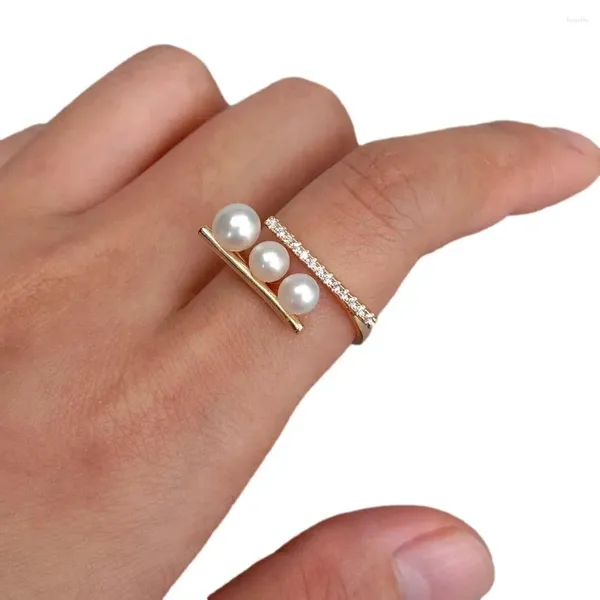 Кольца-кластеры YYGEM 5 мм-6 мм, пресноводный культивированный белый жемчуг, геометрические украшения на палец, модное позолоченное регулируемое кольцо