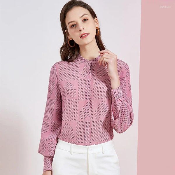 Männer Casual Hemden Damen Blusen und Tops Seide Rosa Plaid Blumen Büro Formal Plus Große Größe Frühling Sommer Sexy Haut Femme