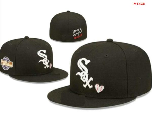 2024 Baseball da uomo White Sox Cappelli aderenti Classic World Series Hip Hop Sport SOX Completamente chiuso LA NY Caps Chapeau 1995 Stitch Heart 