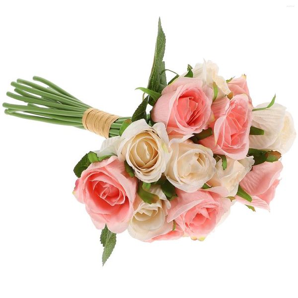 Fiori decorativi 18 pezzi Decorazione vegetale Rosa artificiale Ornamento floreale finto Bouquet di rose rosa Piccolo ufficio