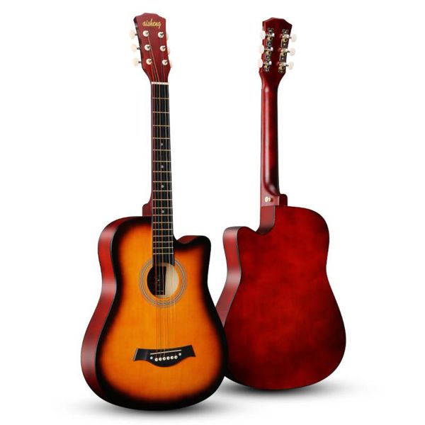 Guitarra acústica folk de 38 '' para estudantes de viagem, iniciantes, adultos, botões totalmente fechados, guitarra de 6 cordas, guitarra folk de 38 polegadas