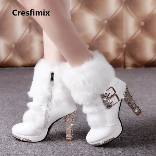 Stivali Cresfimix Donne carine dolci di alta qualità in pelle bianca stivali tacco alto lady casual autunno inverno stivali caldi scarpe cool A2849