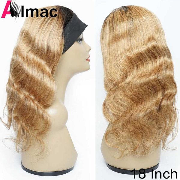 Parrucche sintetiche 1B/27 Ombre Bionda Fascia Parrucca Onda del corpo Parrucche di capelli umani per le donne Nessuna Parrucca anteriore in pizzo Remy Parrucca brasiliana colorata a onda del corpo 240329