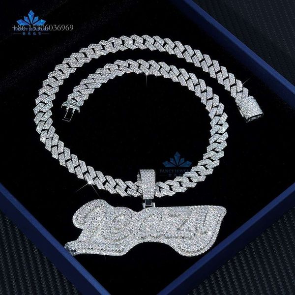 Fábrica vvs moissanite diamante colar gelado hip hop carta nome pingente clássicos corrente para homens jóias finas personalizadas