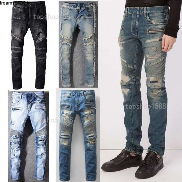 Jeans da uomo Top Designer di alta qualità Denim di lusso da uomo Moda Biker Hole strappato Tie Dye Uomo Pantaloni Jean Hip Hop popolari