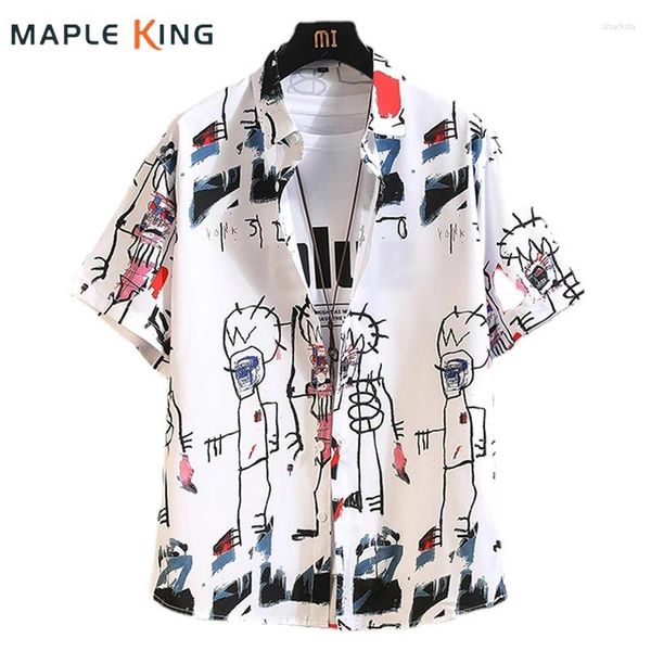 Camisas casuais masculinas dos desenhos animados graffiti impressão mens wear roupas cardigan streetwear 2024 verão manga curta solta camisa havaiana homens blusas