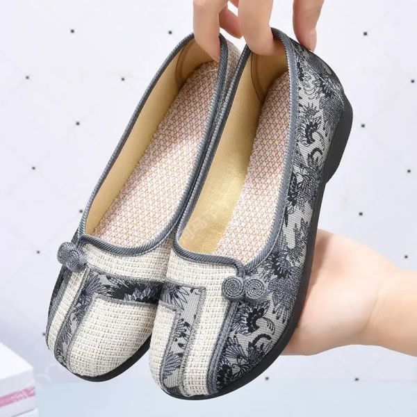 Flats Veowalk Women Casual Tela Cambiature ricamato Balletti Flat vintage Ladies Vintage Bendabile Camipi di cotone cinese Slip sulle scarpe da ballerina