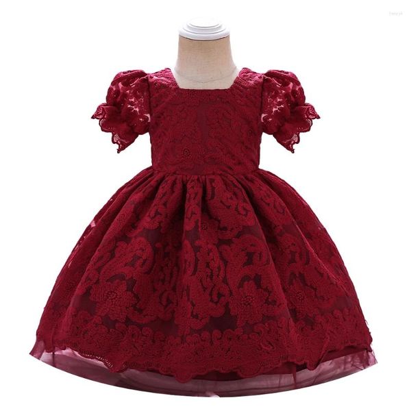 Платья для девочек, детское милое платье с цветочным рисунком для малышей, одежда для первого дня рождения, костюм принцессы для крещения, кружевное вечернее платье с короткими рукавами