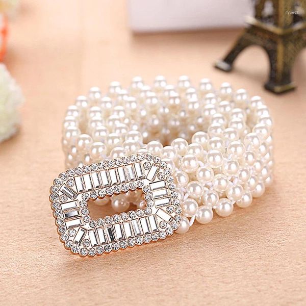 Gürtel Elegante weibliche Perle Gürtel Luxus Designer Strass Taille Kette goldene Farbe Schnalle Bund Schmuck elastische Kleid dekorativ