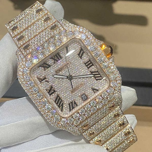 Masculino feminino high-end luxo bling cheio diamante relógio vvs moissanite hip hop gelado fora stainlwatchess aço relógios mecânicos