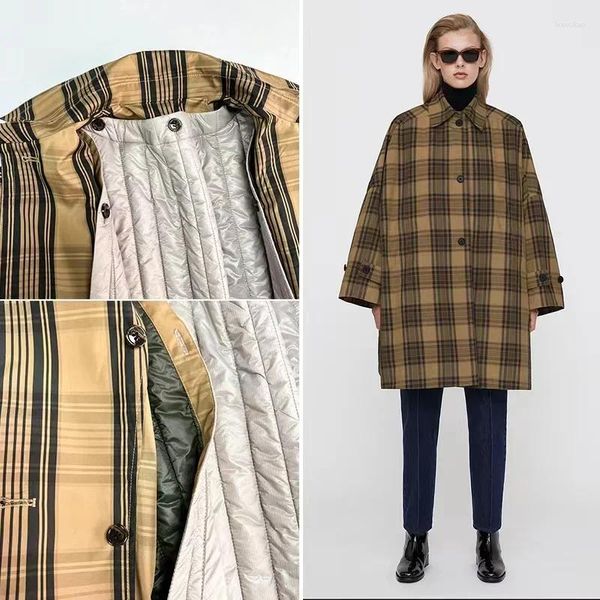 Jaquetas femininas marca de moda outono/inverno camisas alta qualidade mostarda amarelo xadrez silhueta manga larga jaqueta removível algodão colete