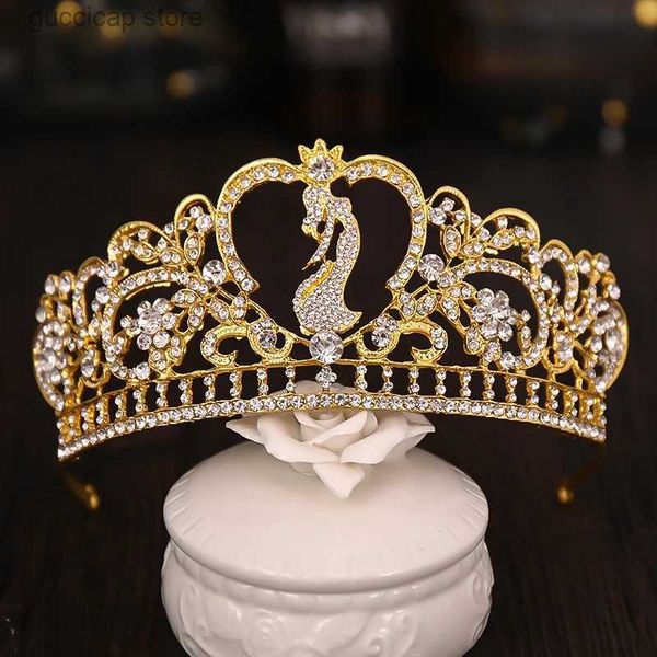 Tiaras Noivas coroa simples coroa de casamento artesanal enfeite de cabelo ouro argola de cabelo strass cristal cocar de noivas Y240319