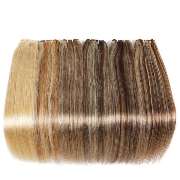 Trama destaque pacotes de cabelo humano tecelagem trama pacotes de cabelo humano 3/4 ombre marrom loira extensões de cabelo