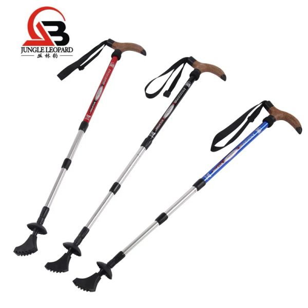 Sticks kostenloser Versand 4 Section 7075 Luft- und Raumfahrt Aluminiumlegierung gebogener Griffstock im Freien Camping Highend Mountain Climbing Stick